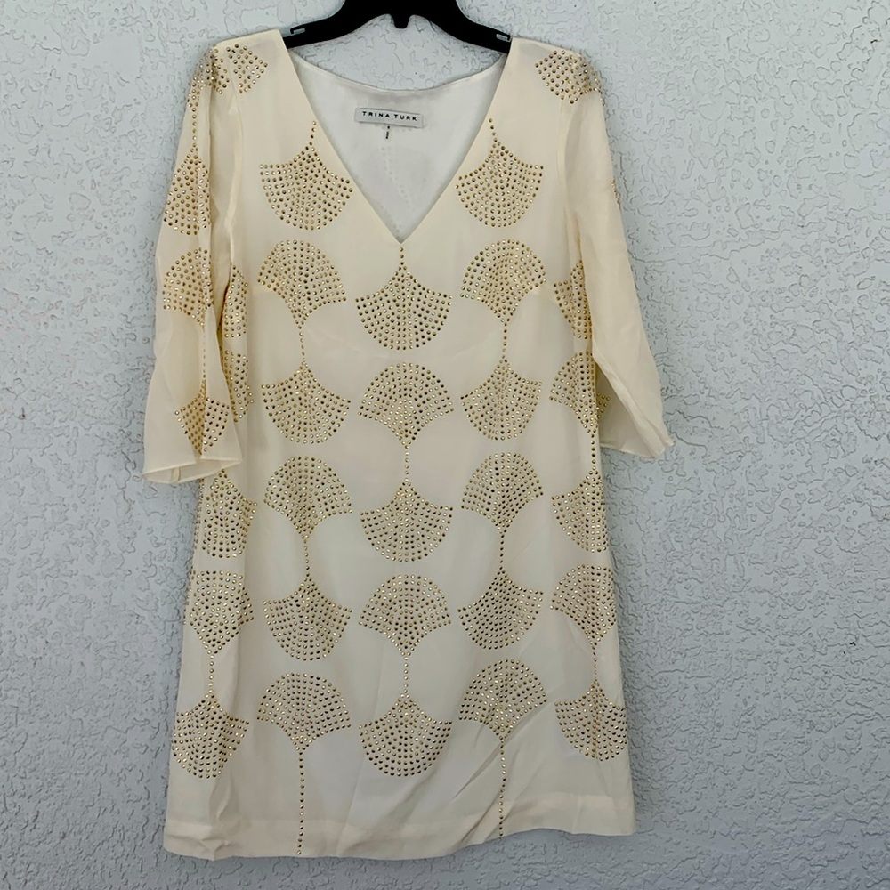 Trina Turk 100% silk dress with tiny studs sparkly and classy size 6